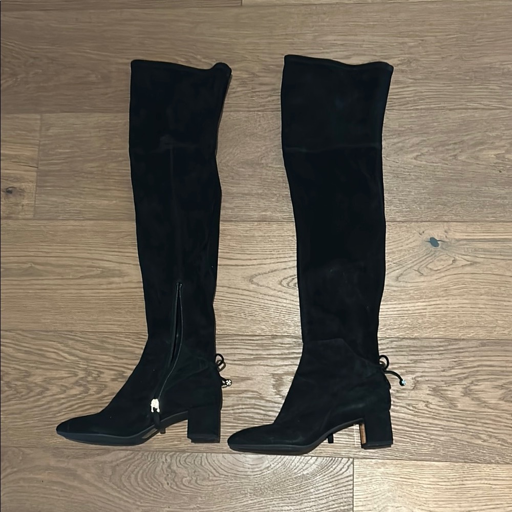 Tory Burch Black Over the Knee Boots with Chunky Heel